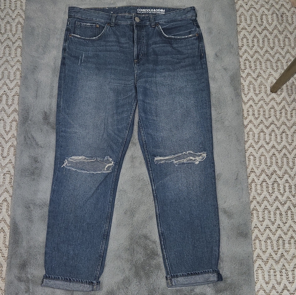H&M Boyfriend Distressed Blue Jeans